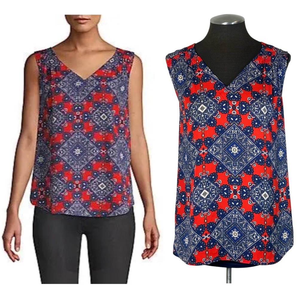 Daniel Rainn – Acarda Print Crochet Sleeveless V-Neck Top – Extra Large XL